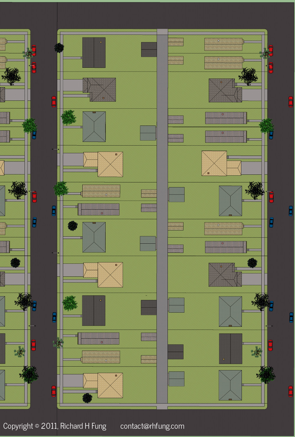 Urban massing model of a city block, plan view