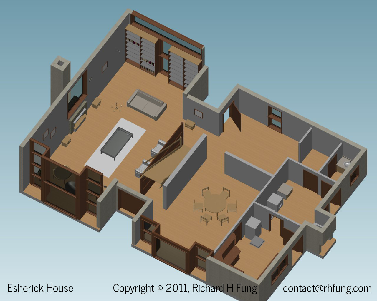 Esherick House isometric view of the first floor