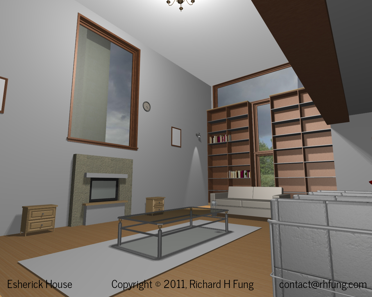 3D rendering of the Esherick House living room
