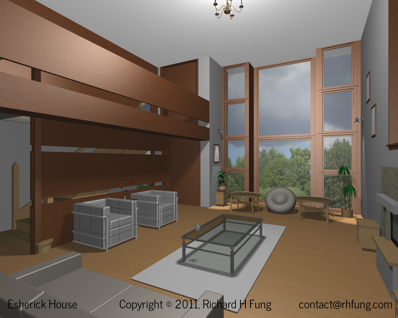 Esherick House living room 3D rendering