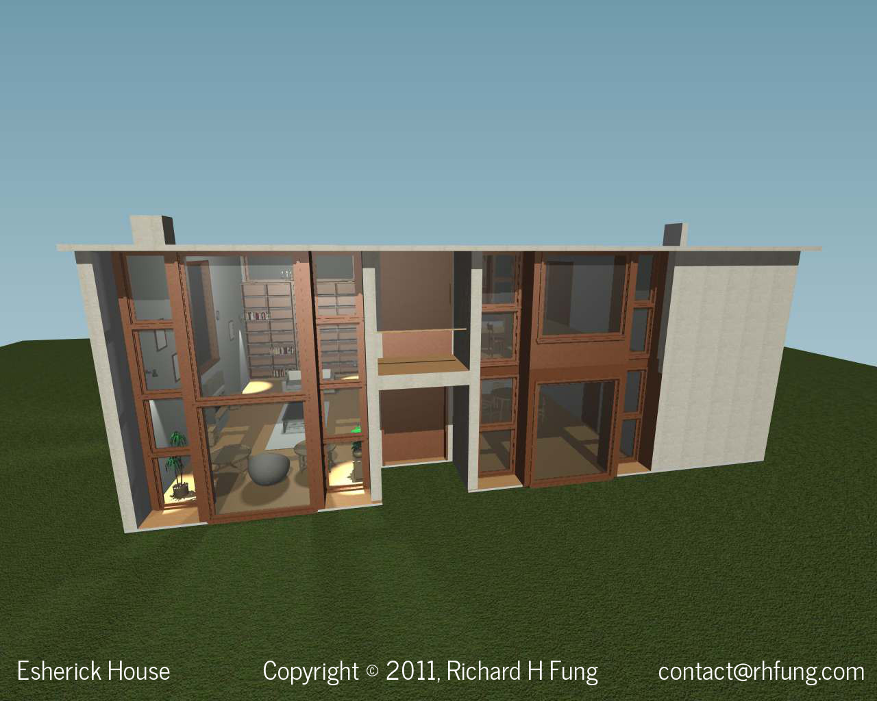 Esherick House back of house in 3D rendering