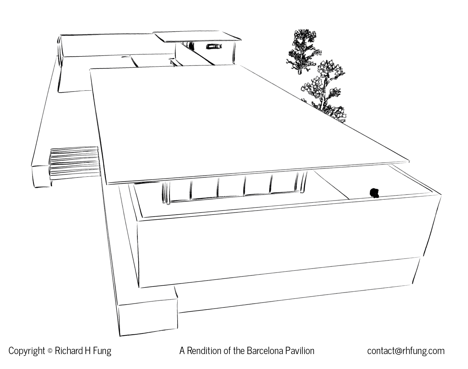 Barcelona Pavilion Flyover Sketch